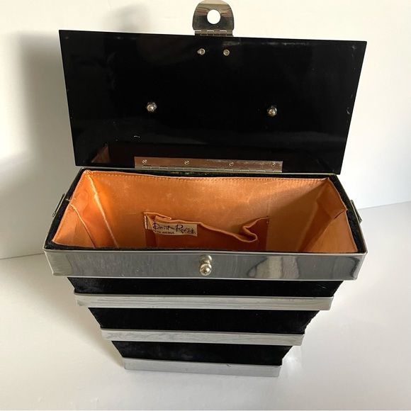Vintage 1950s chrome, black lucite & velvet Dorset Rex of Fifth Avenue purse - Picture 15 of 16